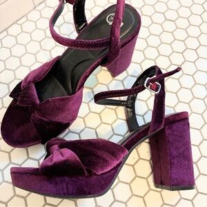 Purple Velvet Block Heels